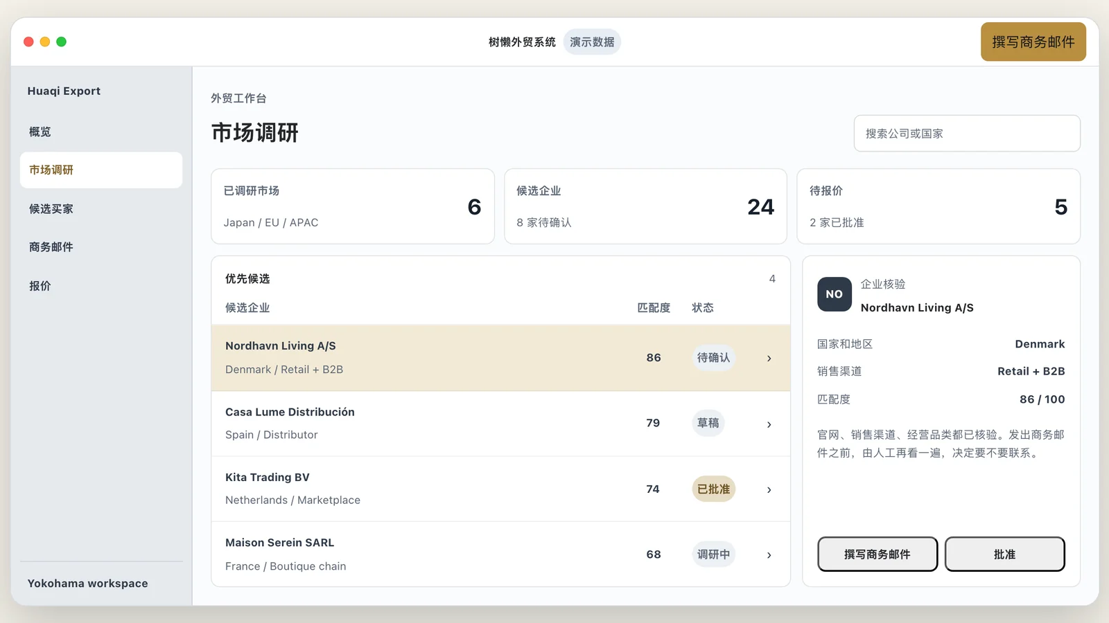 外贸业务系统的市场调研界面